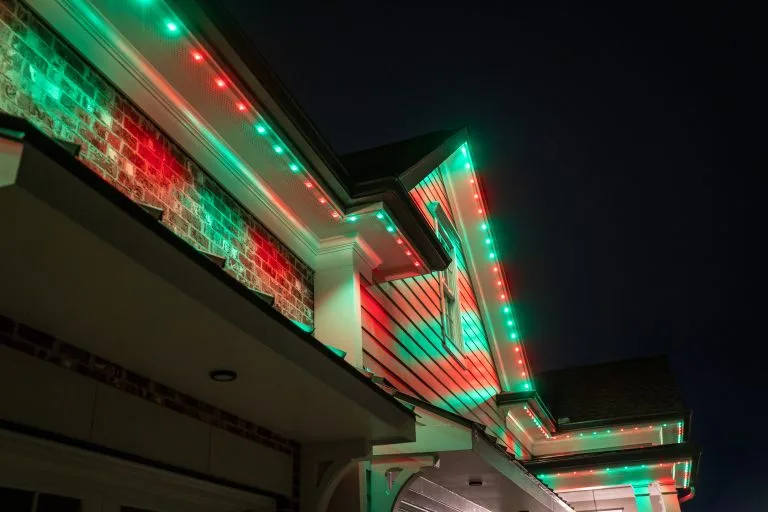 Front Elevation With permanent christmas lights Track System