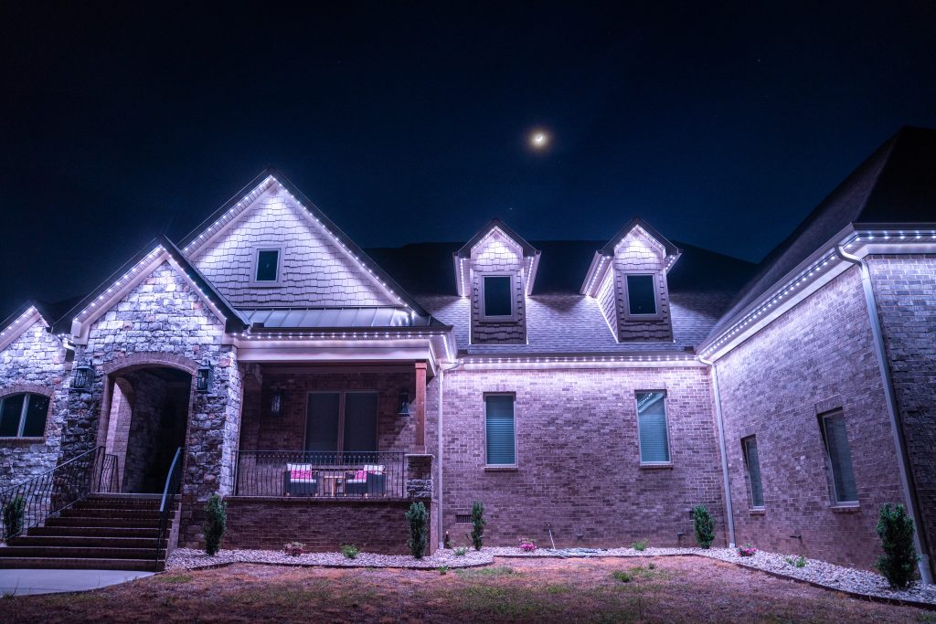 Front Elevation Lit By aurora lighting Permanent LEDs