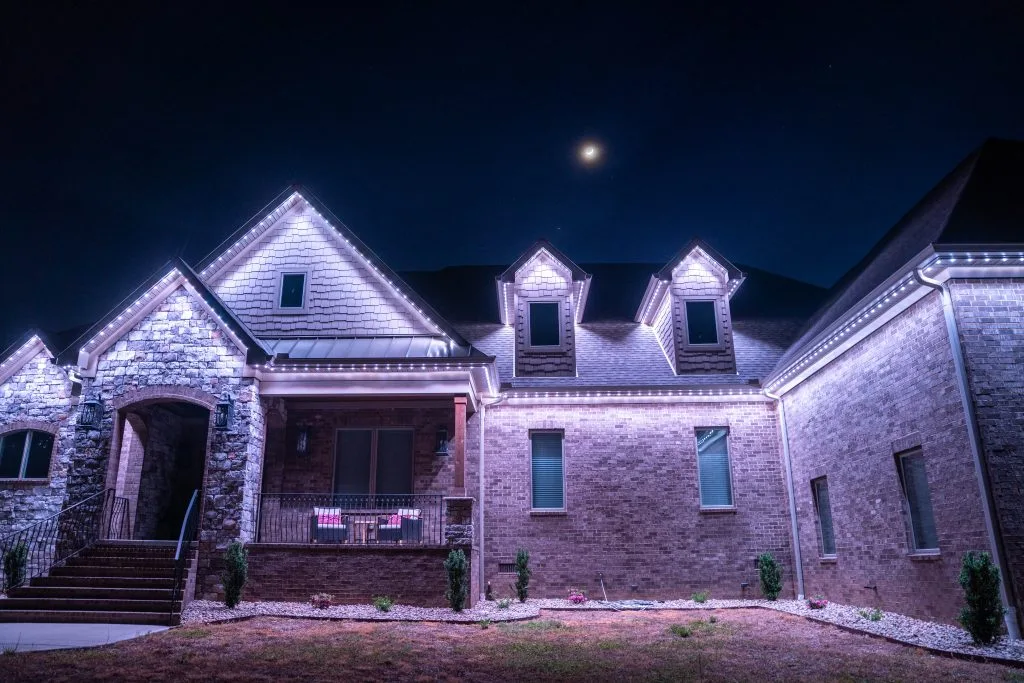 Front Elevation Lit By aurora lighting Permanent LEDs