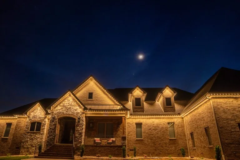 Evening Facade With Discreet soffit under eave lighting