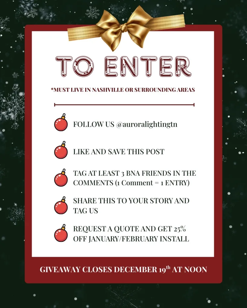 A festive invitation for a giveaway featuring holiday-themed decorations and instructions to enter